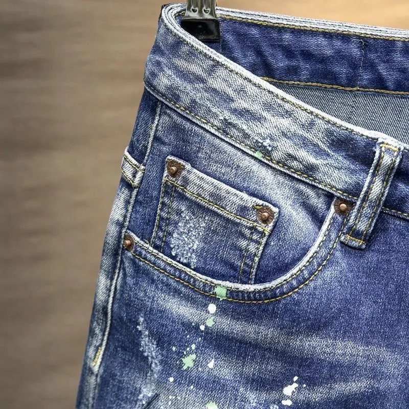 Men's Straight Leg Ripped Denim Jeans - Image 4