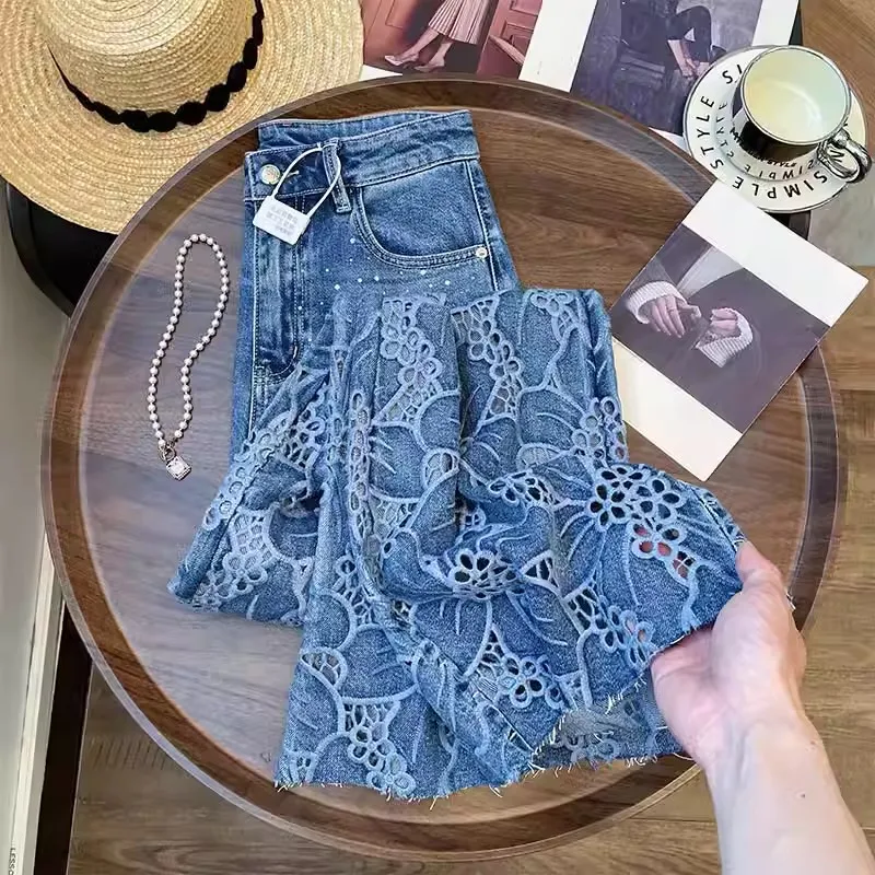 Women's Lace Embroidered Wide-Leg Jeans - view 8