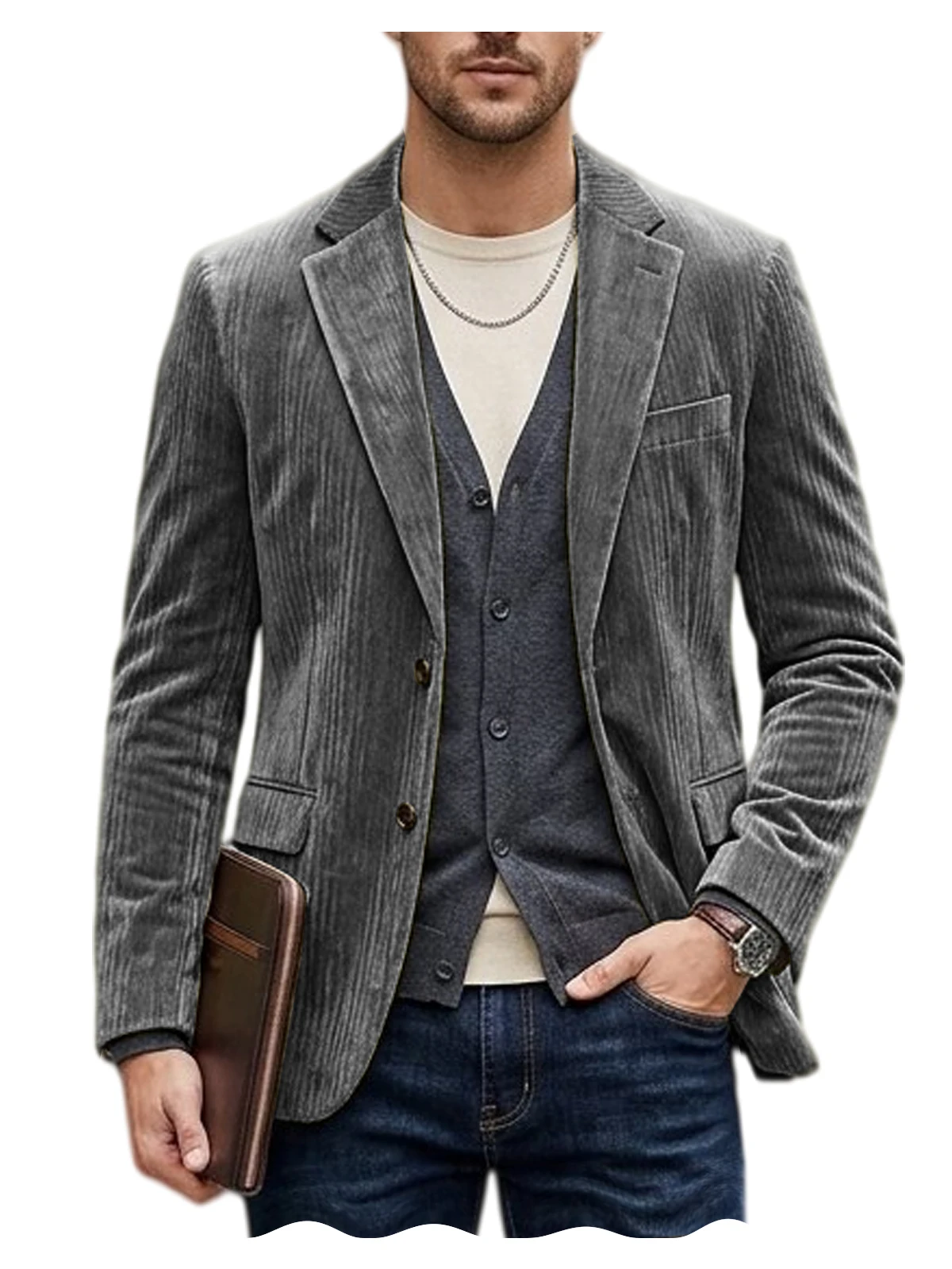 Men's Corduroy Blazer Jacket Casual Double-Sided Snow Cotton Slim Fit Notched Lapel Sport Coat for Business Daily Wear - Image 13