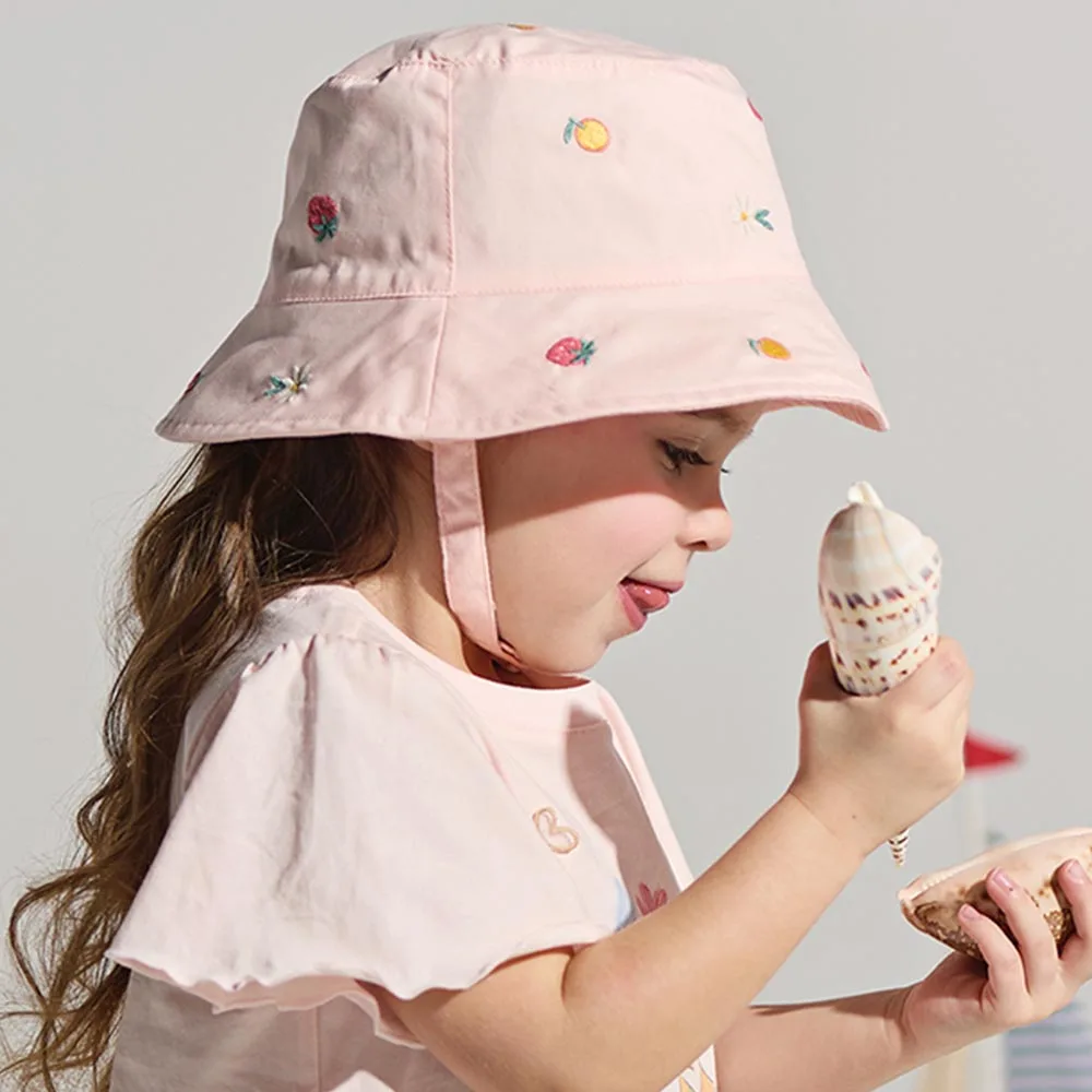 DAVE&BELLA Girls' 100% Cotton Floral Fisherman Sun Hat with Nylon Strap - Image 2
