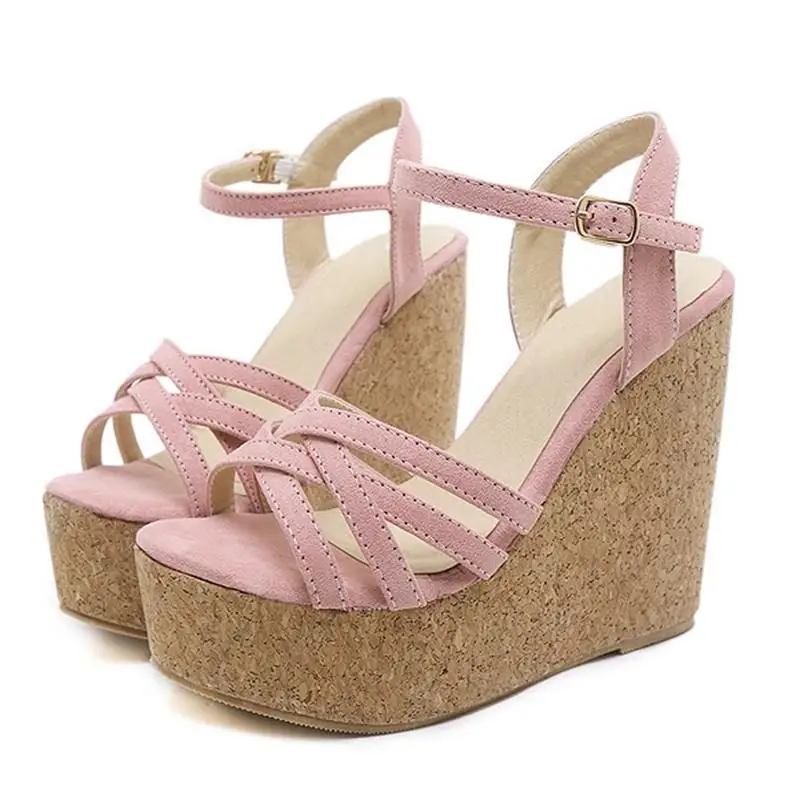 Flock-Upper Wedge Sandals with 11 cm Platform Heel, Open Toe - Image 7
