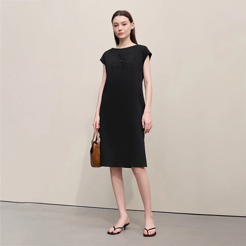 Women's Embroidered Lace Boat Neck Midi Dress - view 3