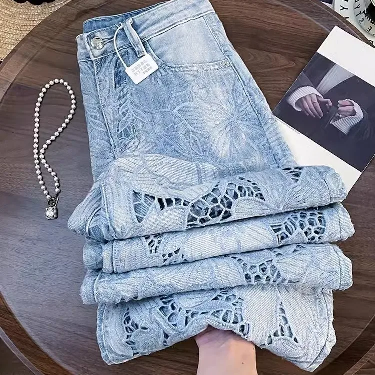 Women's Lace Embroidered Wide-Leg Jeans - view 7