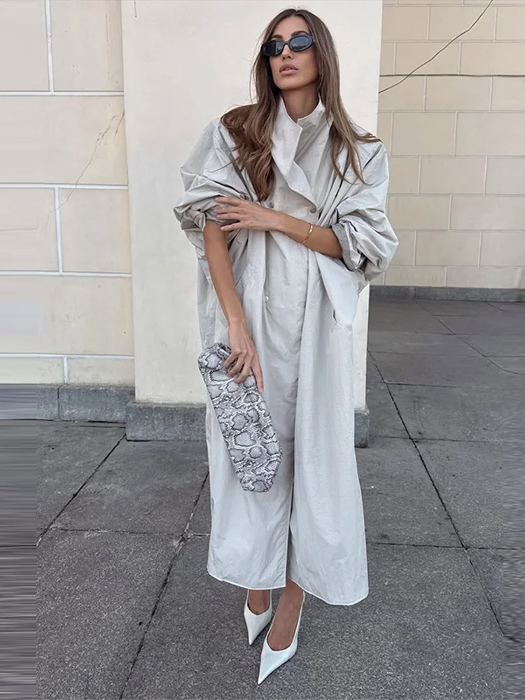 Women's Oversized Stand Collar Trench Coat - view 5
