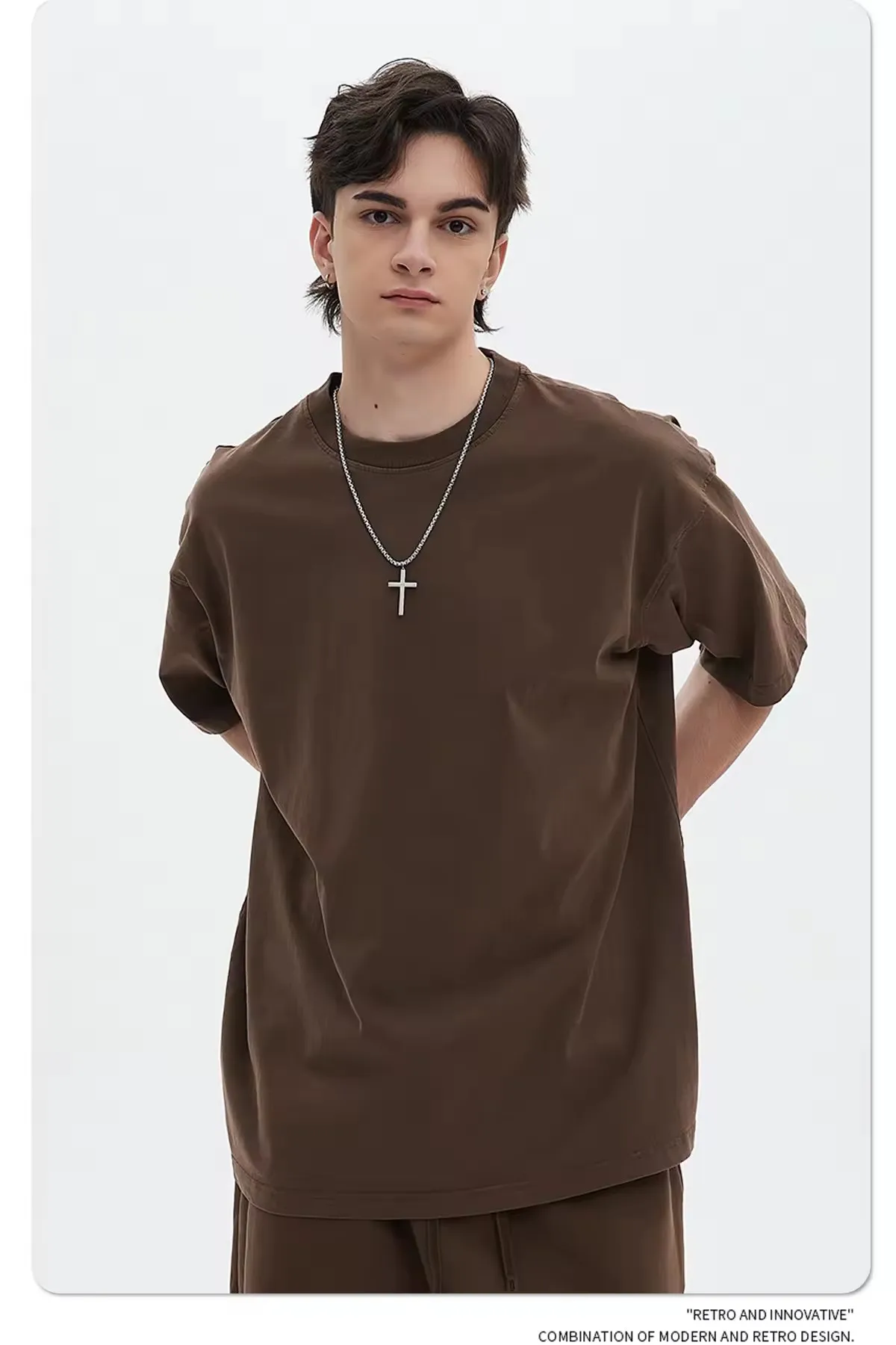 "Unisex Heavyweight Round Neck T Shirt 220GSM 100% Cotton Streetwear Basic Tees Oversize Fit Bulk Wholesale" Men's and women's - Image 8