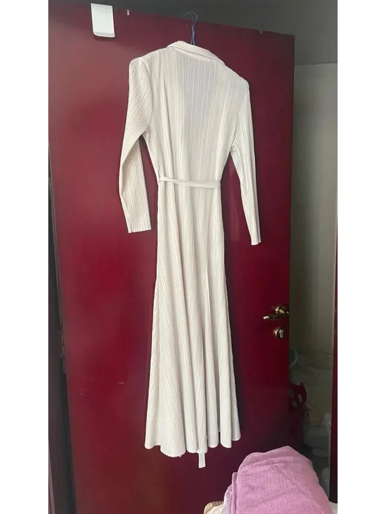 Women's Pleated Long Sleeve Cardigan Dress - view 5