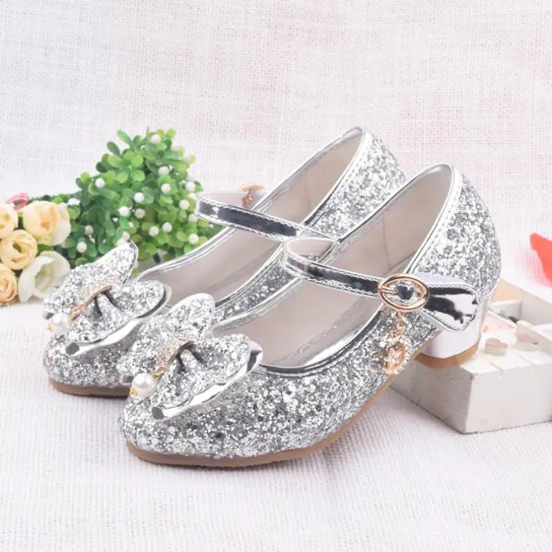 Spring Children Shoes Girls High Heel Princess Dance Sandals Kids Shoes Glitter Leather Fashion Girls Party Dress Wedding Shoes