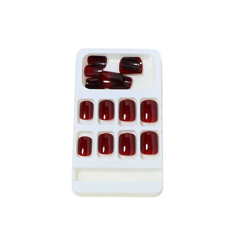 24pcs Wine Red Short Square Press‑On Nail Tips – Full Cover, Reusable - Image 5