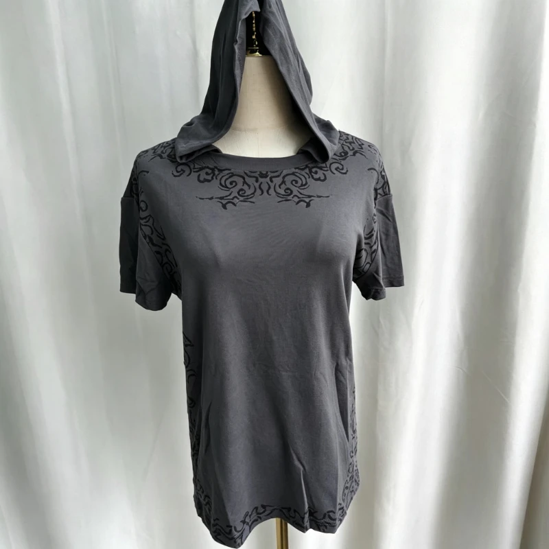 Kimutomo Women T Shirts Hooded Short Sleeve Printing Punk Style Short Sleeve Y2k Aesthetic Harajuku Tops Grunge Gothic Ladies - Image 2