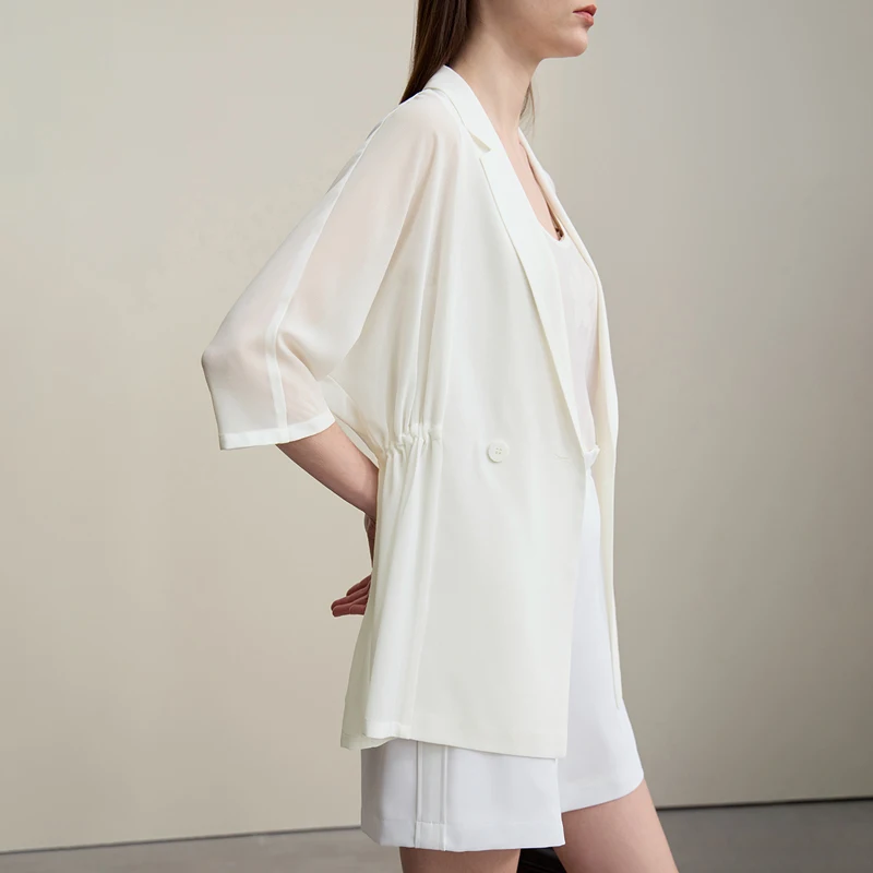 Amii Women's Blazer 2026 Summer New Notch Lapel Dolman Sleeve Jacket Loose Lightweight Office Chiffon Coat For Women 12642007 - Image 3