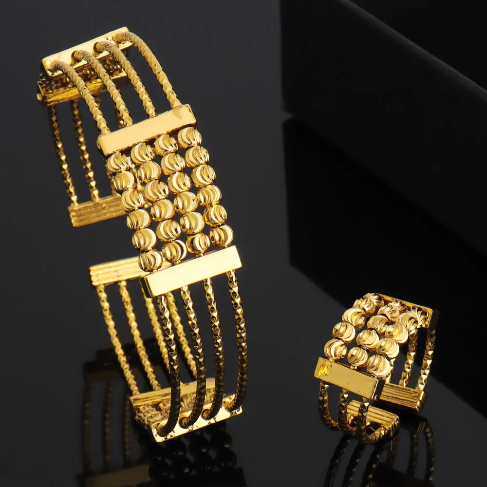 Gold‑Plated Multi‑Layer Bangle & Multi‑Bead Ring Set – Adjustable Bracelet & Ring - Image 8