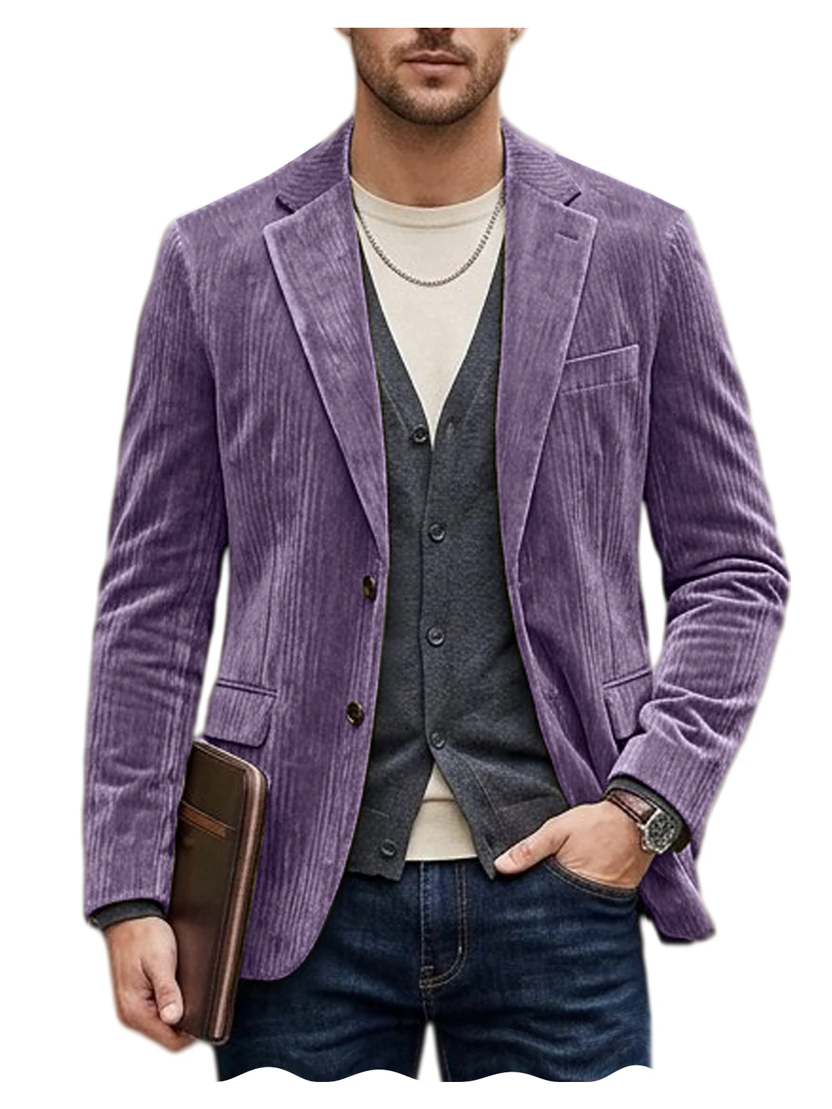 Men's Corduroy Blazer Jacket Casual Double-Sided Snow Cotton Slim Fit Notched Lapel Sport Coat for Business Daily Wear - Image 10