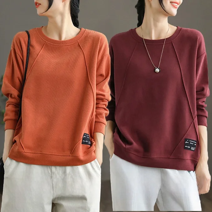 Loose Fit Pure Cotton Long Sleeve Hoodie Women's Casual Style round Neck Printed Top Korean Version Spring Autumn New Arrival - Image 15