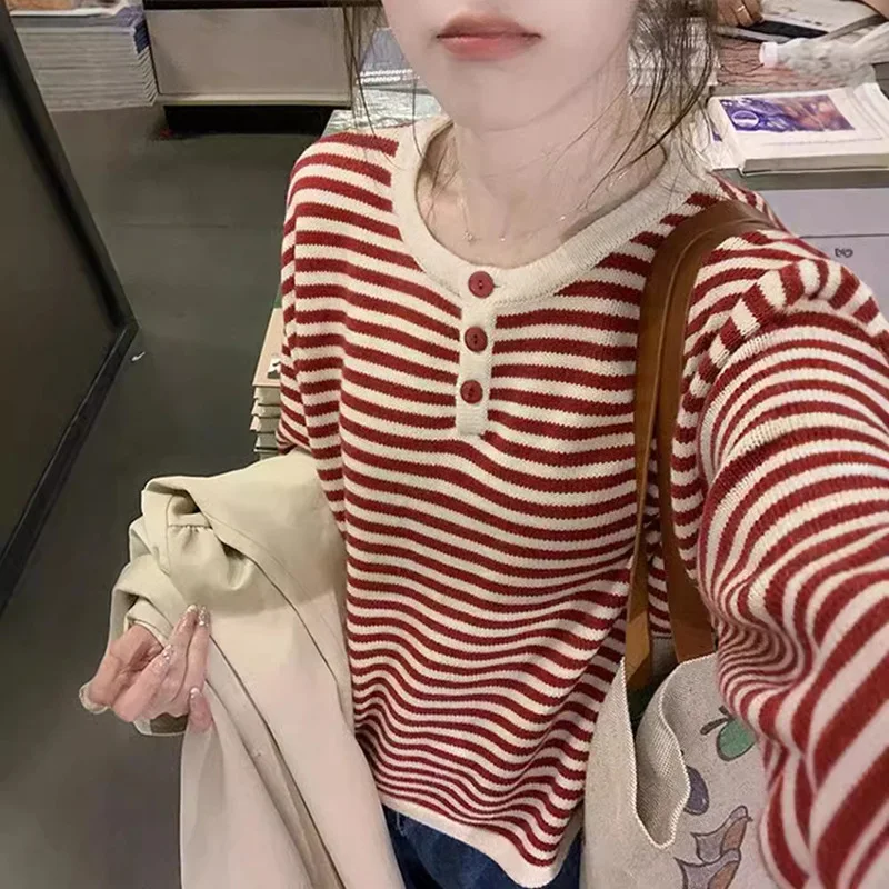 Women's Vintage Striped Button Knit Sweater - view 4