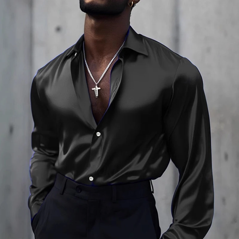 Long Sleeve Soft Silk-Feel Shirt for Men - Image 3