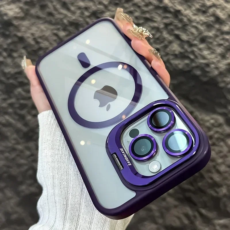 Magnetic Shockproof Transparent iPhone Case with MagSafe Stand - Image 12