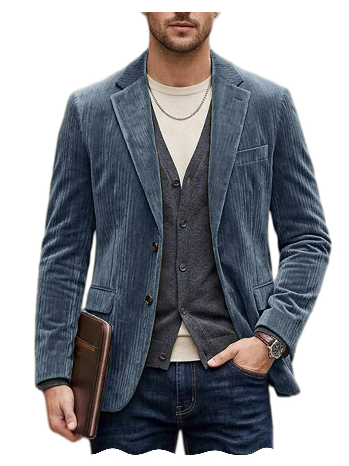 Men's Corduroy Blazer Jacket Casual Double-Sided Snow Cotton Slim Fit Notched Lapel Sport Coat for Business Daily Wear - Image 12