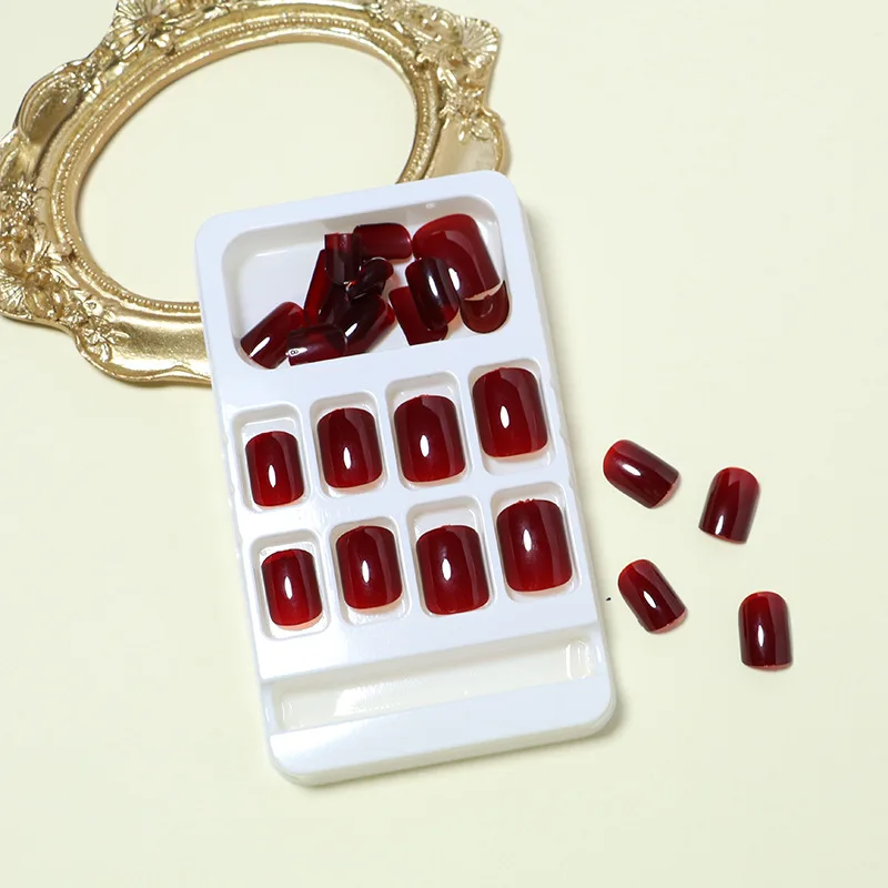 24pcs Wine Red Short Square Press‑On Nail Tips – Full Cover, Reusable - Image 6