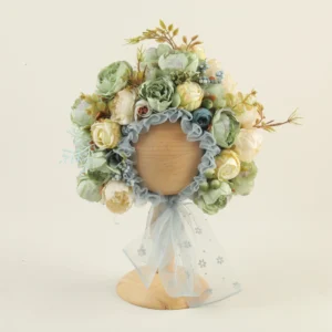 Floral Baby Bonnet – Cute Polyester & Wool – Vintage Newborn Hat