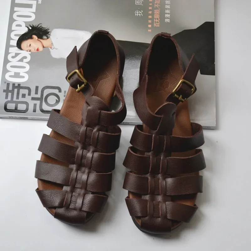 Birkuir Women's Leather Buckle‑Strap Sandals – Flat Heel, Closed Toe - Image 3