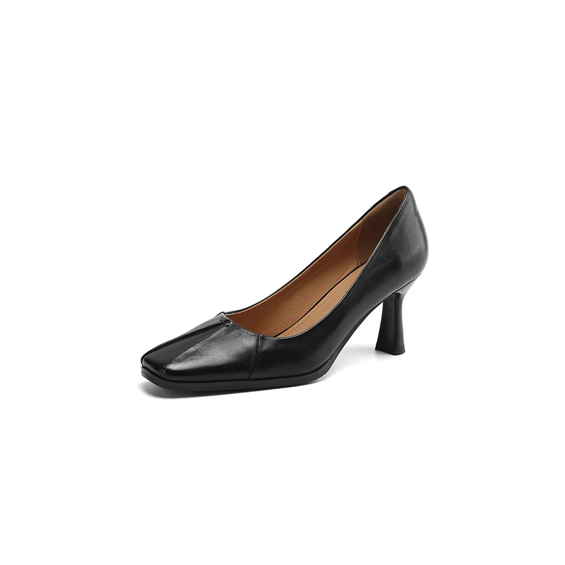 Women's Genuine Leather Square-Toe Pumps – 7 cm Heel, Pleated Detail - Image 8