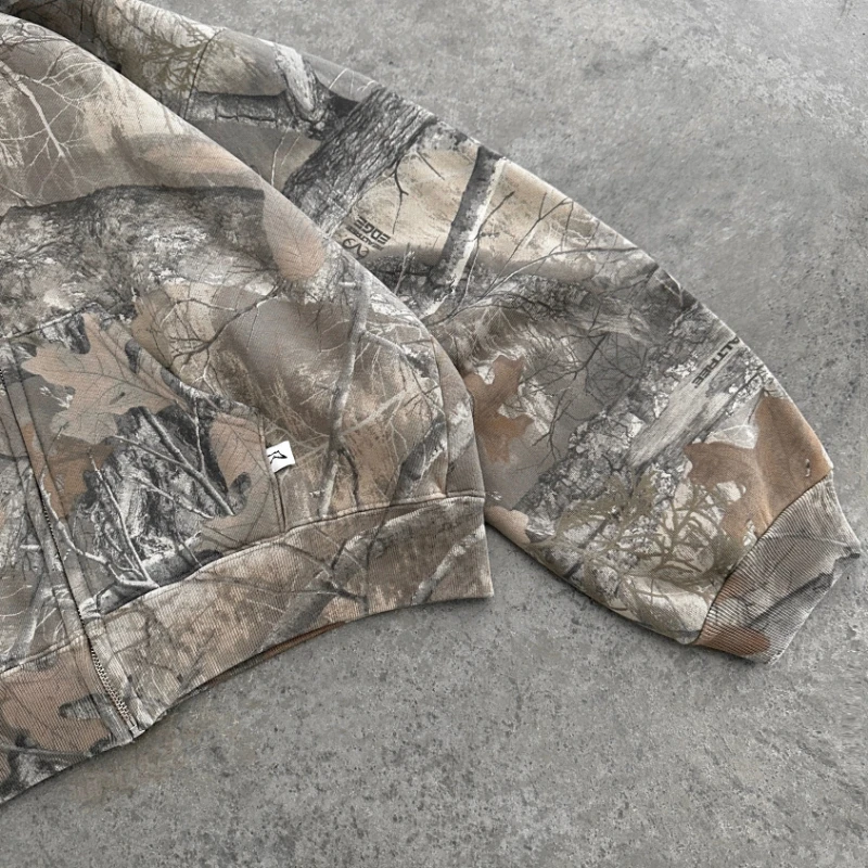 Y2K Retro Zip Up Hoodie Men Camouflage Pattern Zipper Sweatshirt High Street Hip Hop Streetwear Oversized Unisex Camo Hoodie - Image 5