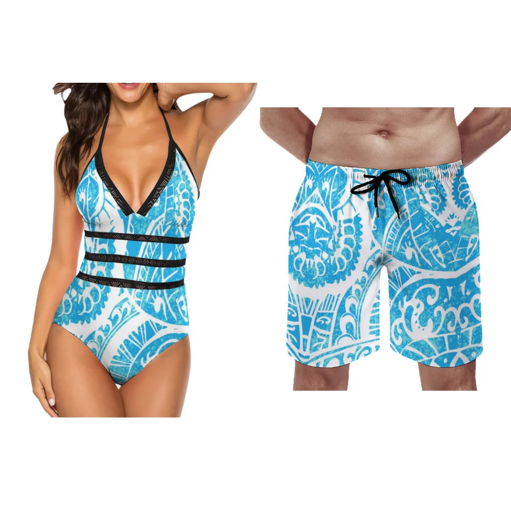 Summer Couples Swimwear Women's One-Piece Swimwear Retro Chic Swimwear Men's Beach Sports Shorts Custom Polynesia - Image 11