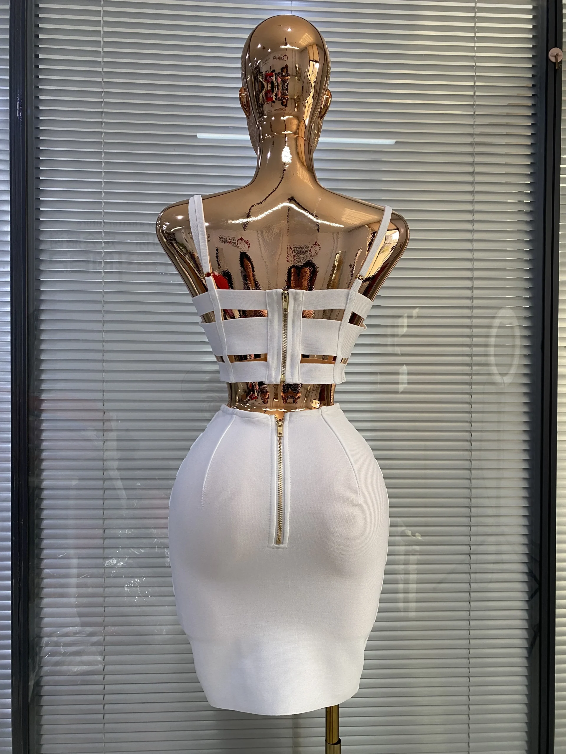 White Bandage Dress Women Designer Bustier Crop Top And Buckles Pencil Skirt Two Pieces Sets Evening Club Party Outfits - Image 4