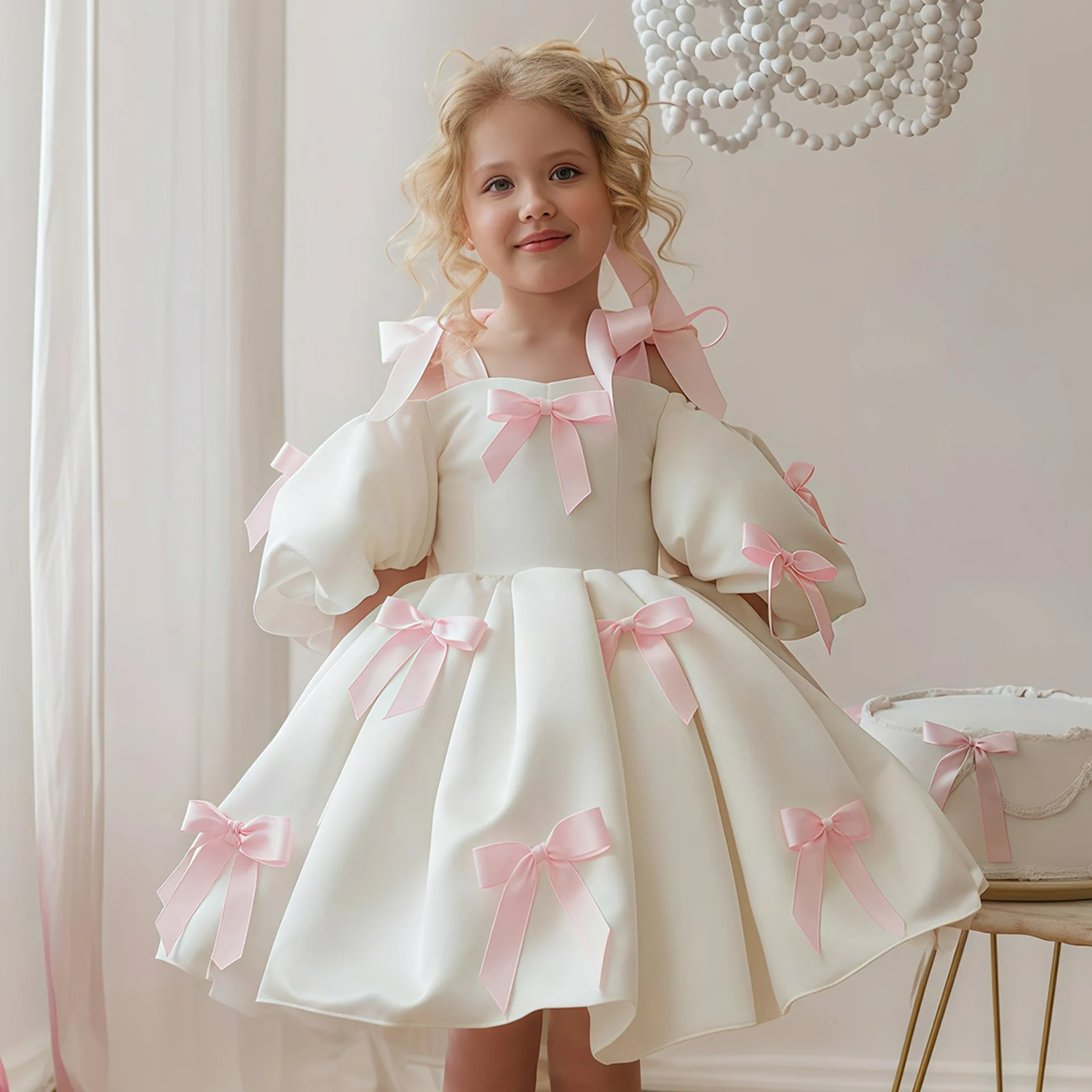 RAISE 2-8Y Kids Girls Skirt Little Girls Puff-Sleeve Princess Dress Birthday Party Piano Host Performance Dress Belle Ball Gown - Image 2