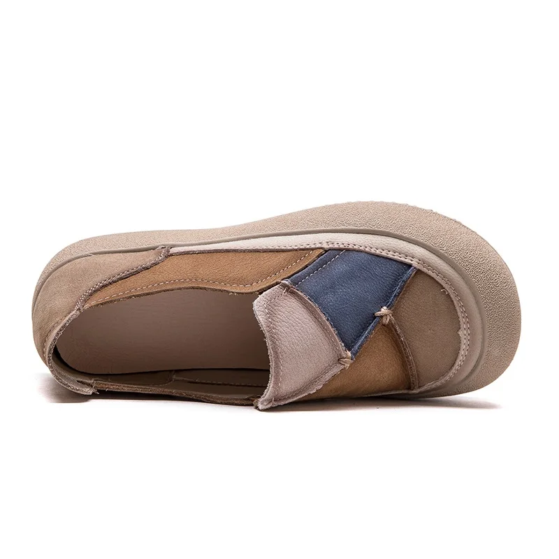 Slip-On Loafers with Mixed-Color Patch, Genuine Cow Leather, Platform Sole - Image 3