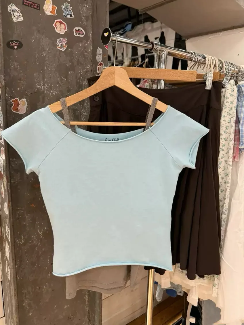 Women's Slash Neck Cotton Crop Tee - view 5