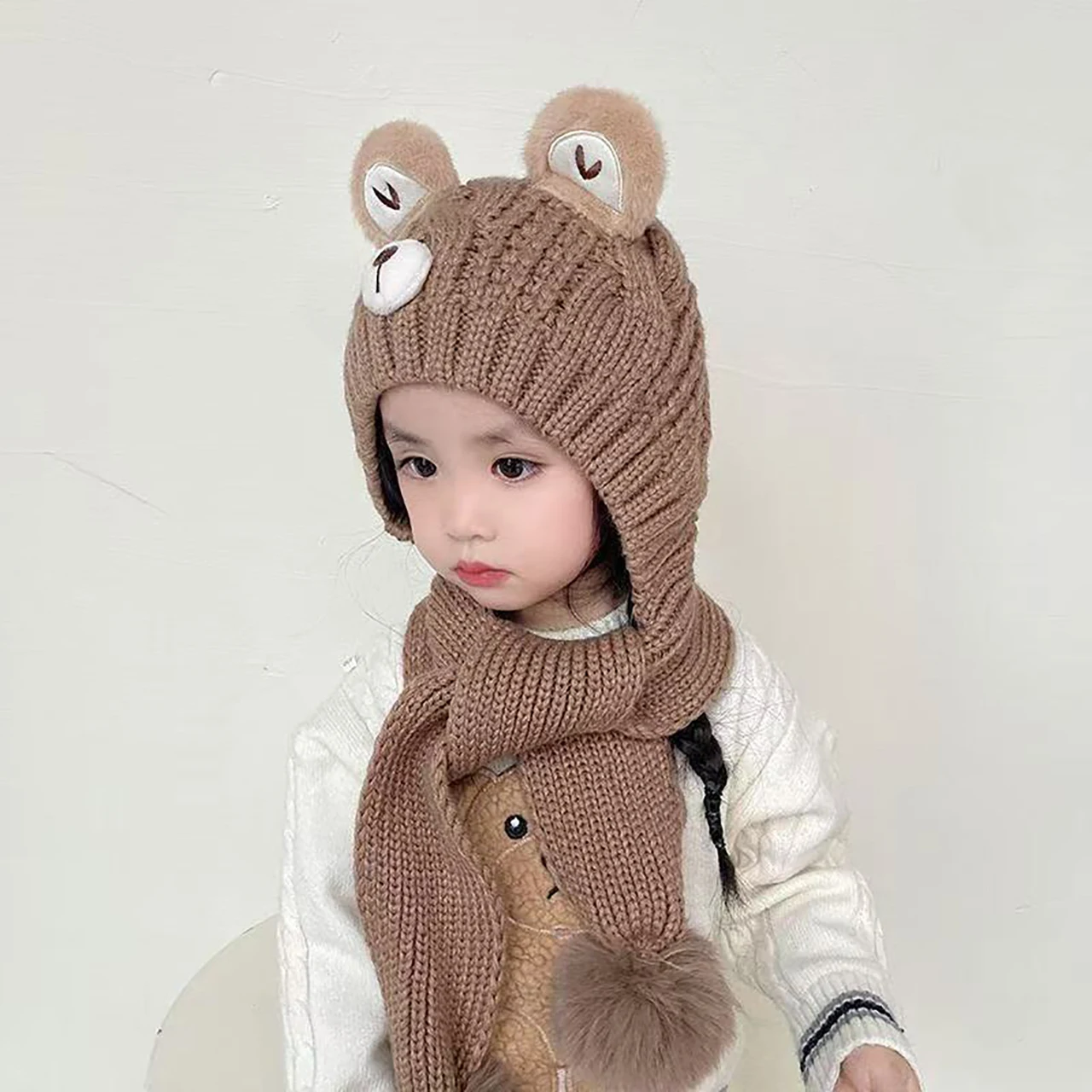Winter Kids Knit Scarf Hat Set - Cute Bear Design - Image 4