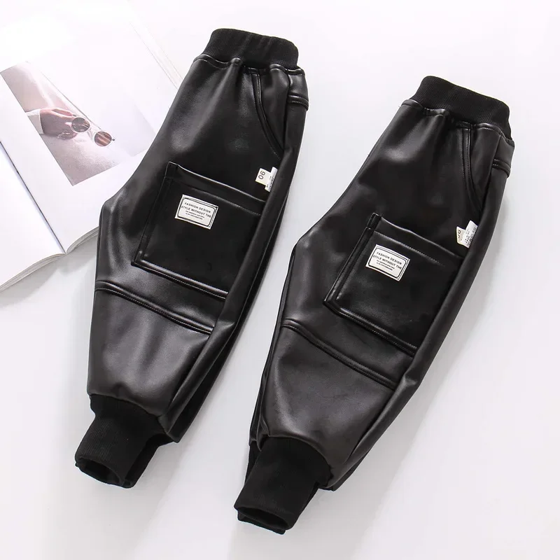 Children Casual Leather Pants Girls Winter Thick Boys Warm Pants Kids Long Trousers Baby Girls PU Pants 2-8 Years - Image 3