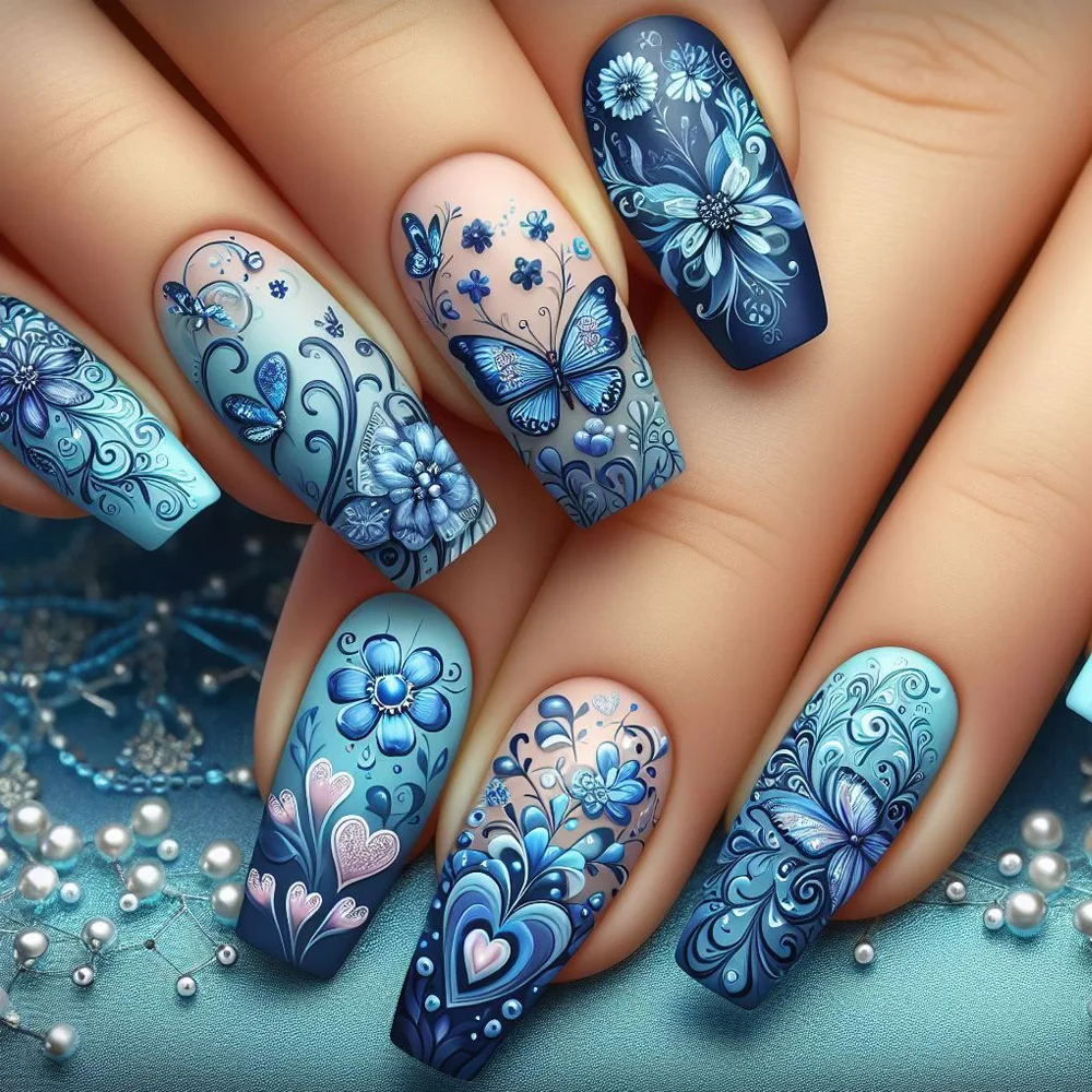24-Piece Medium-Long Reusable ABS Press-On Nails – Floral & Butterfly Design - Image 6