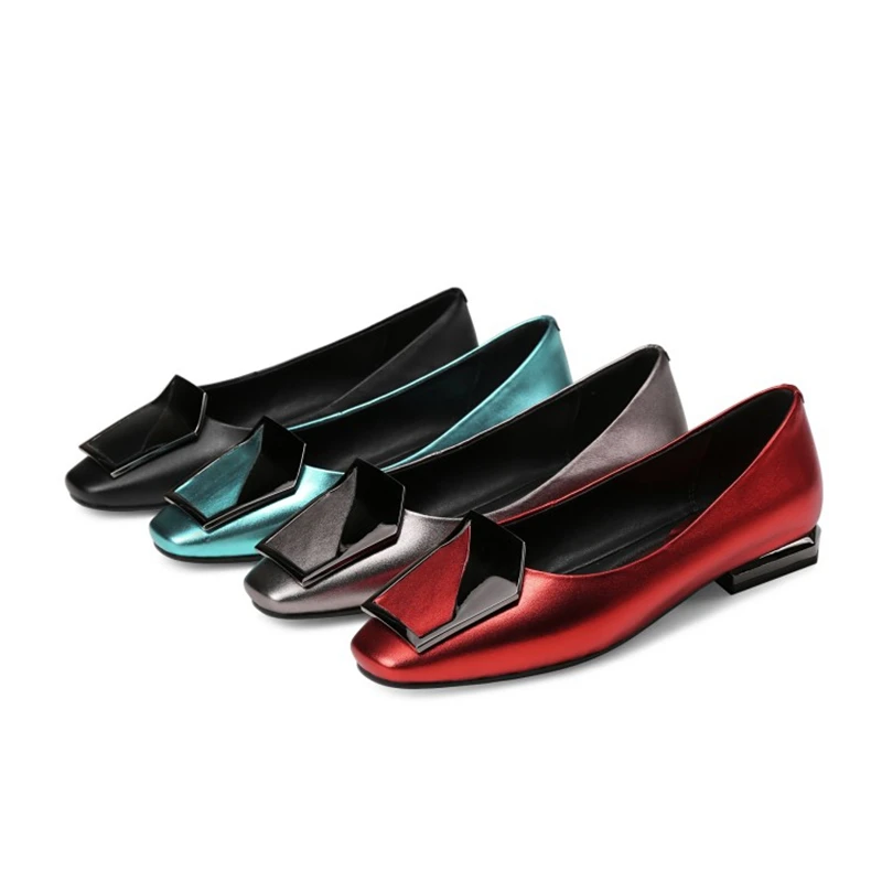 Women's Handmade Genuine Cow Leather Square-Toe Low Heel Pumps - Image 3