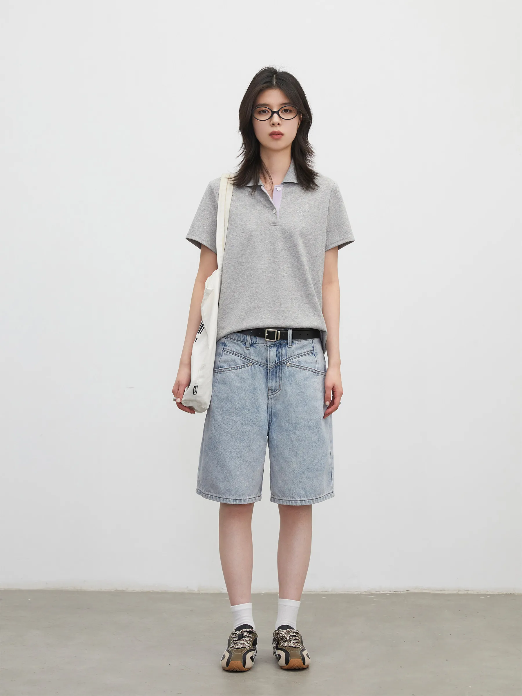CHIC VEN Fashion Women Shorts Mid-length Blue New Dividing Line Design Retro Washed Cotton Straight Leg Short Jeans Summer 2026 - Image 3