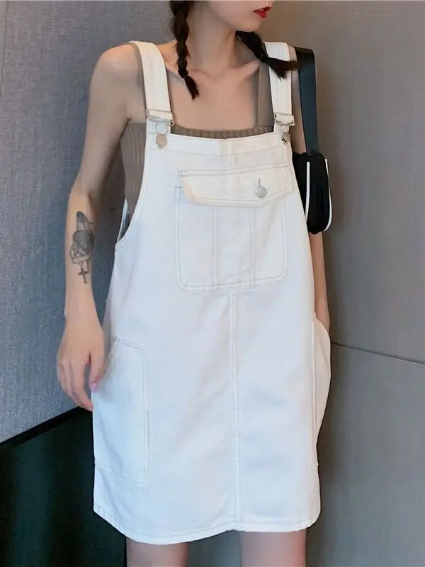 Slimming Short Denim Skirt with Straps Women's Summer Thin Model Frock for plus Size Ladies Slimming Effect College Style - Image 3