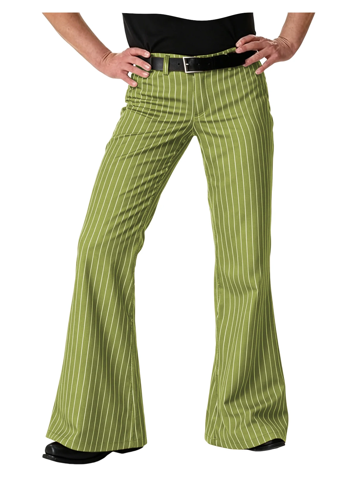 Men's Polyester Pinstripe Flared Pants - Image 7